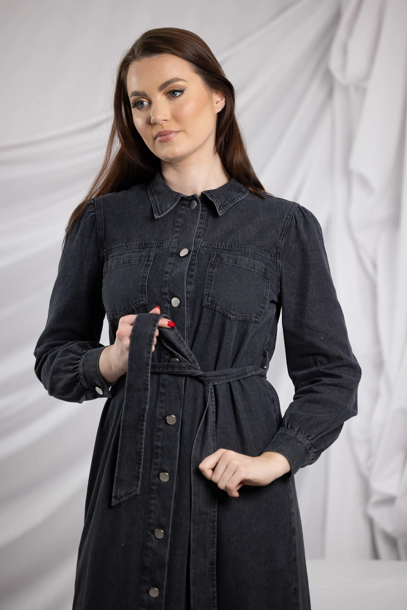 Abra Snap Button Denim Dress - Image 10