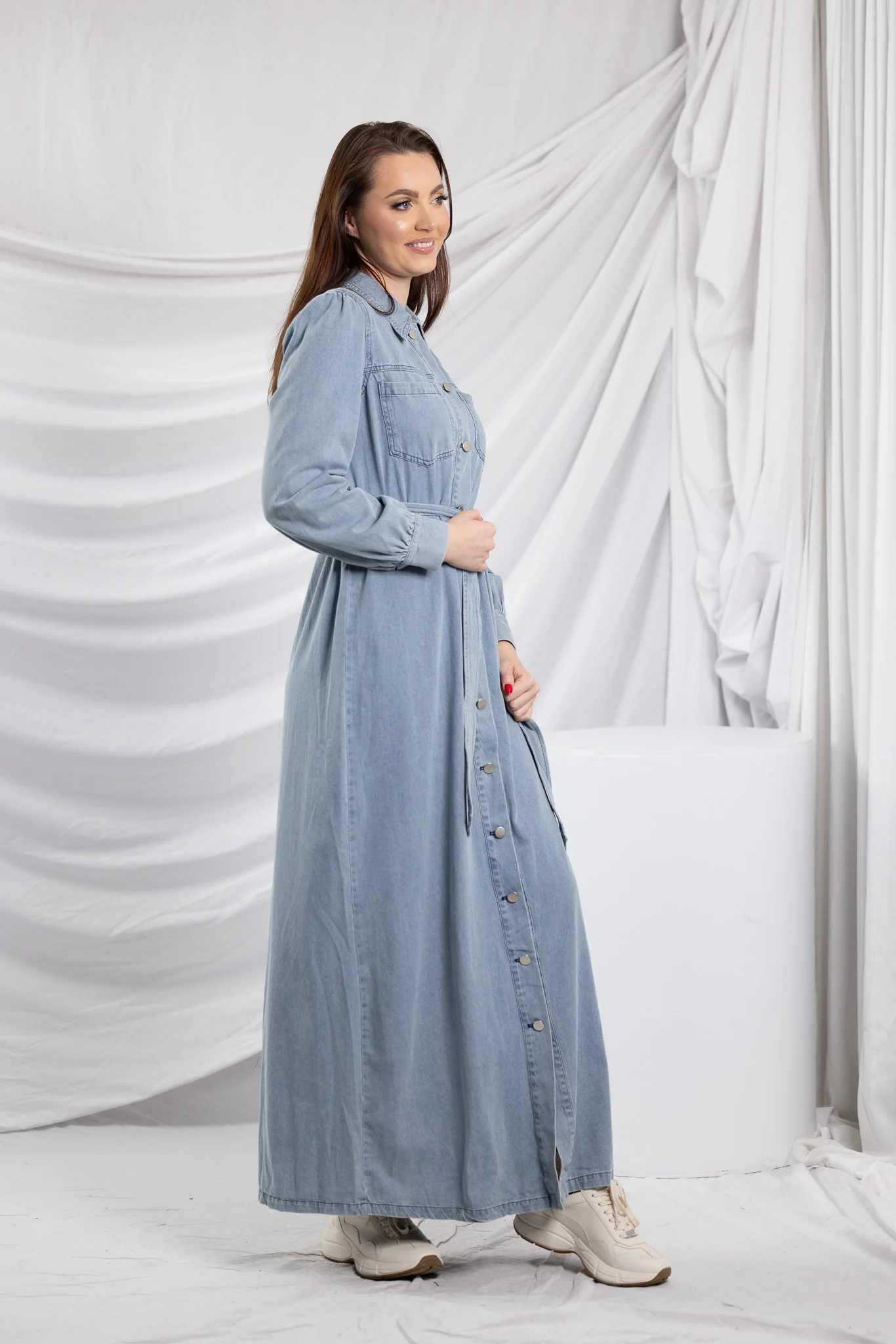 Abra Snap Button Denim Dress - Image 25