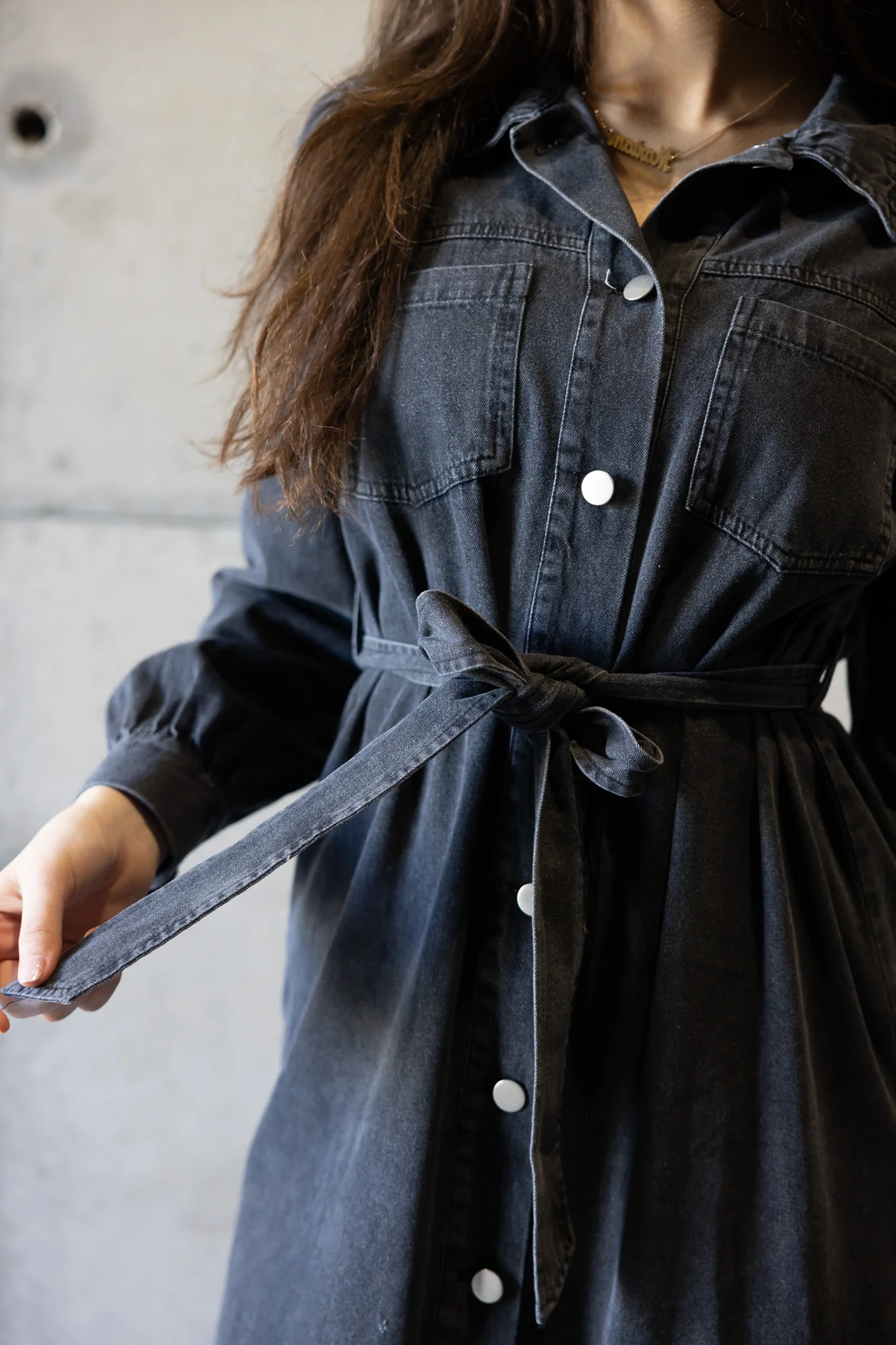 Abra Snap Button Denim Dress - Image 6