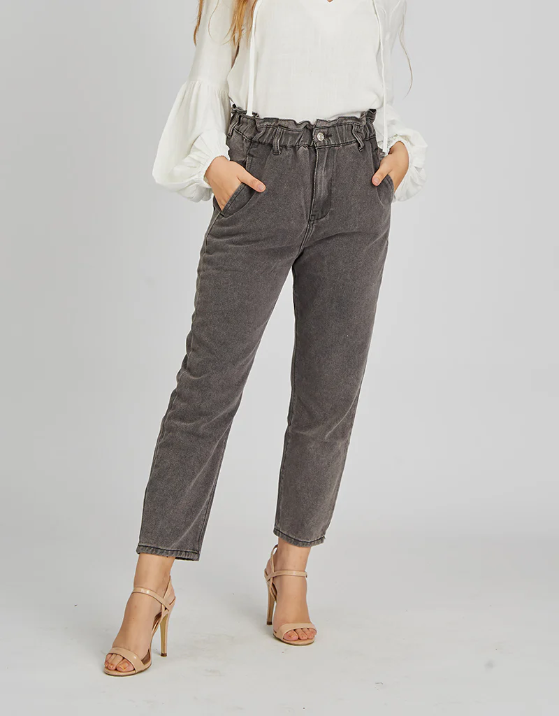 Balloon Elastic Waist Denim Pants - Image 2