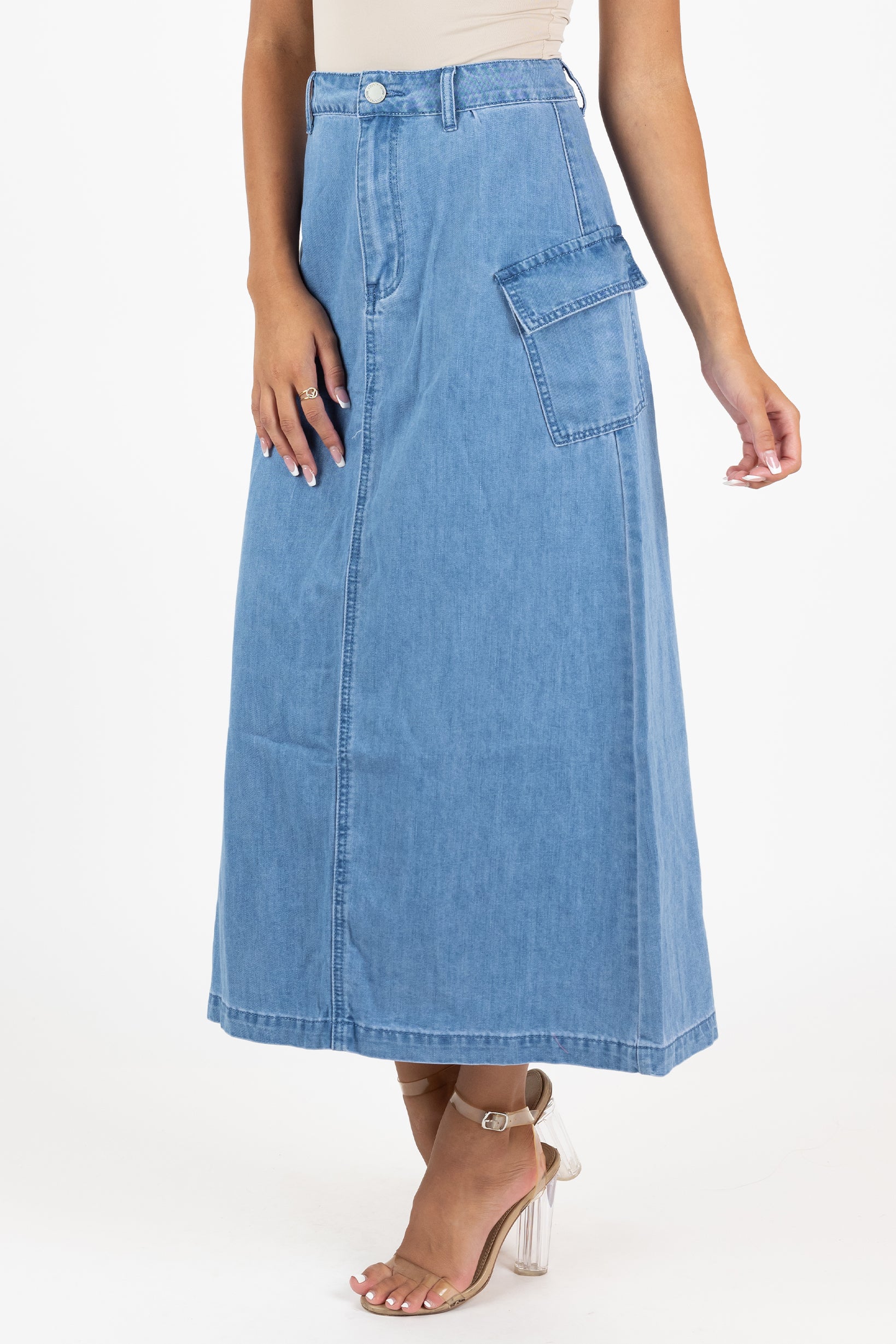 Cargo Denim Maxi Skirt - Image 3