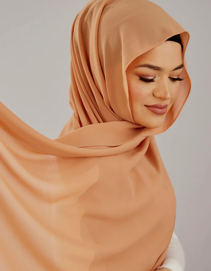 Chiffon Shawl - Shades of Peach-Orange - Image 3
