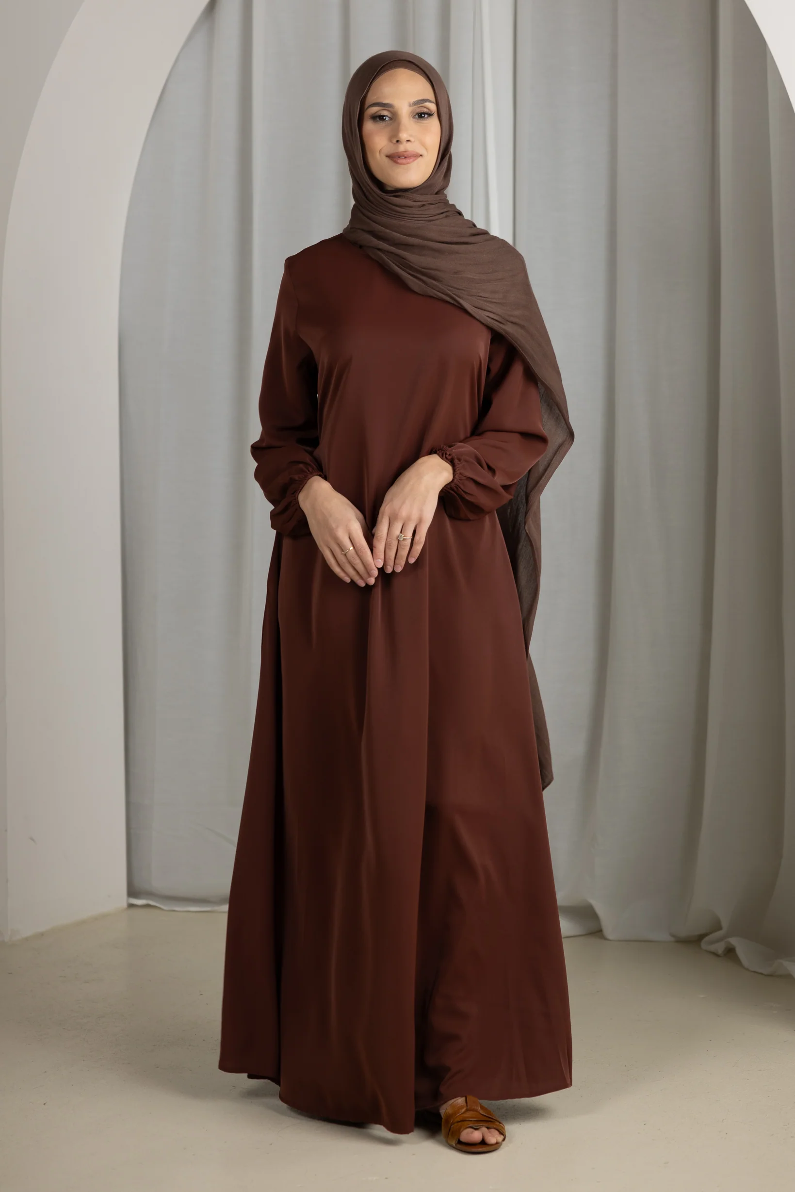 Closed Sleeve Abaya - Shades of Brown - Image 5