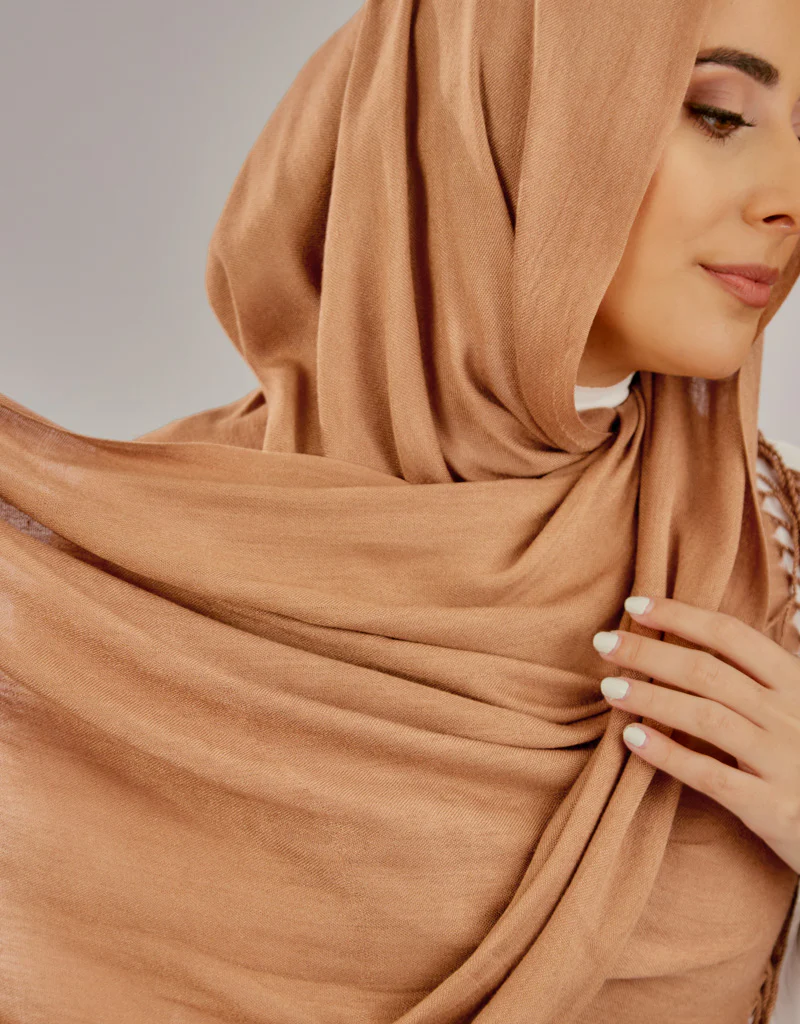 Cotton Tassel Twisted Shawl - Shades of Light Brown - Image 2