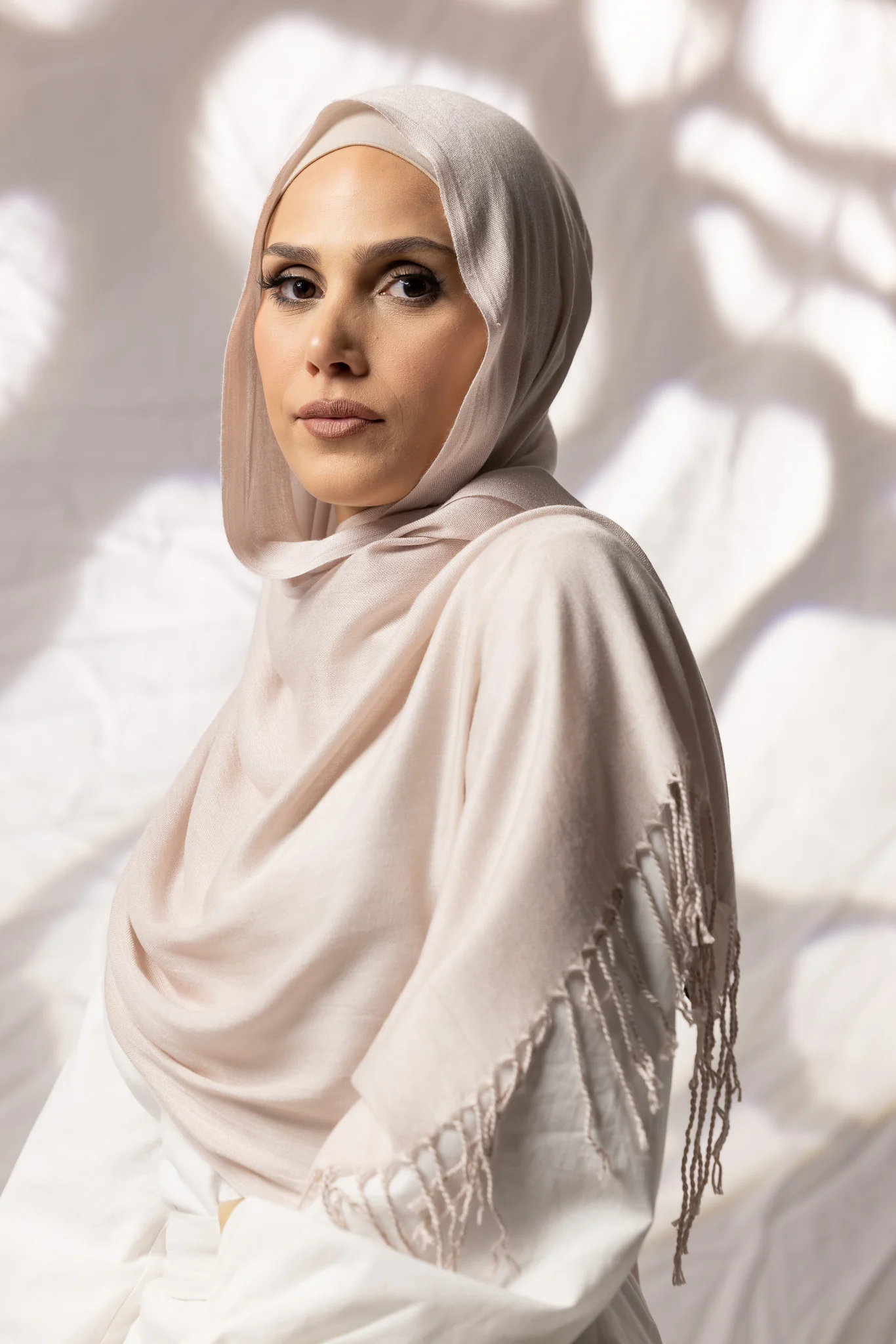 Cotton Tassel Twisted Shawl - Shades of Light Nude - Image 4
