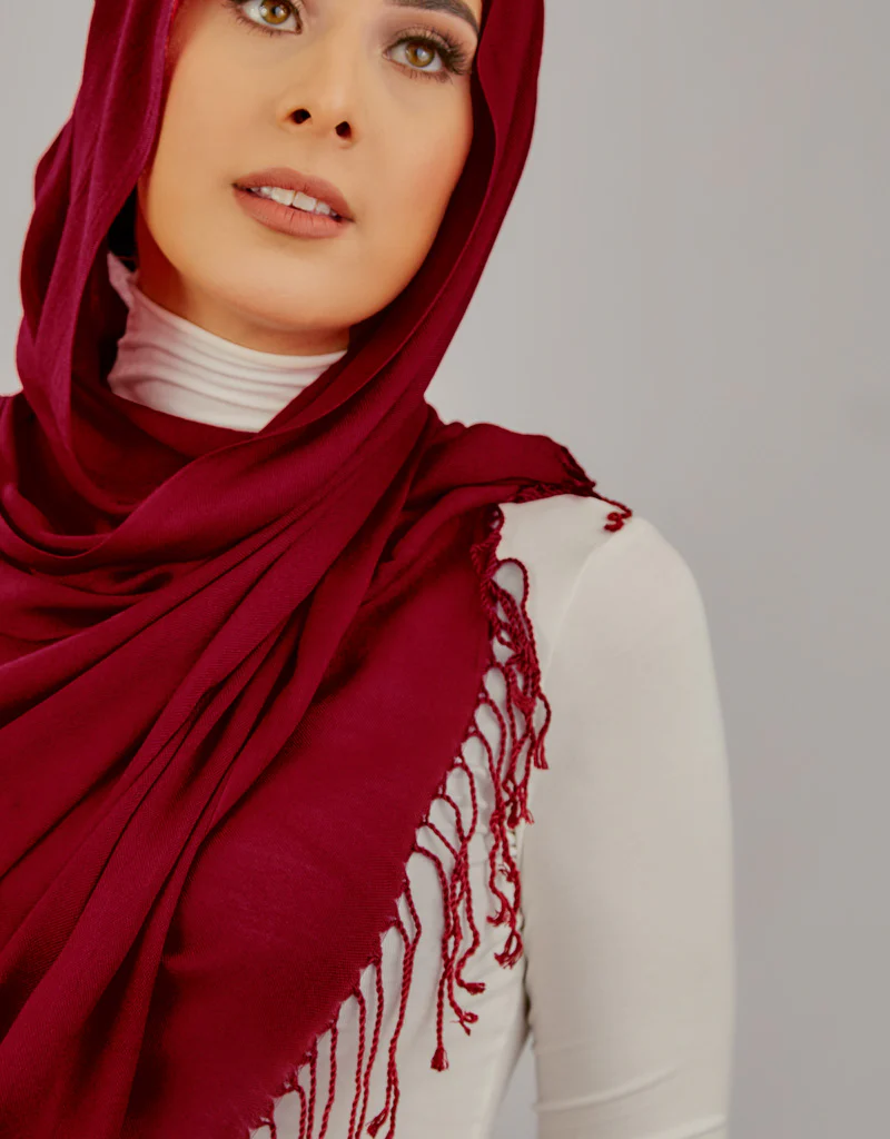 Cotton Tassel Twisted Shawl - Shades of Red - Image 2