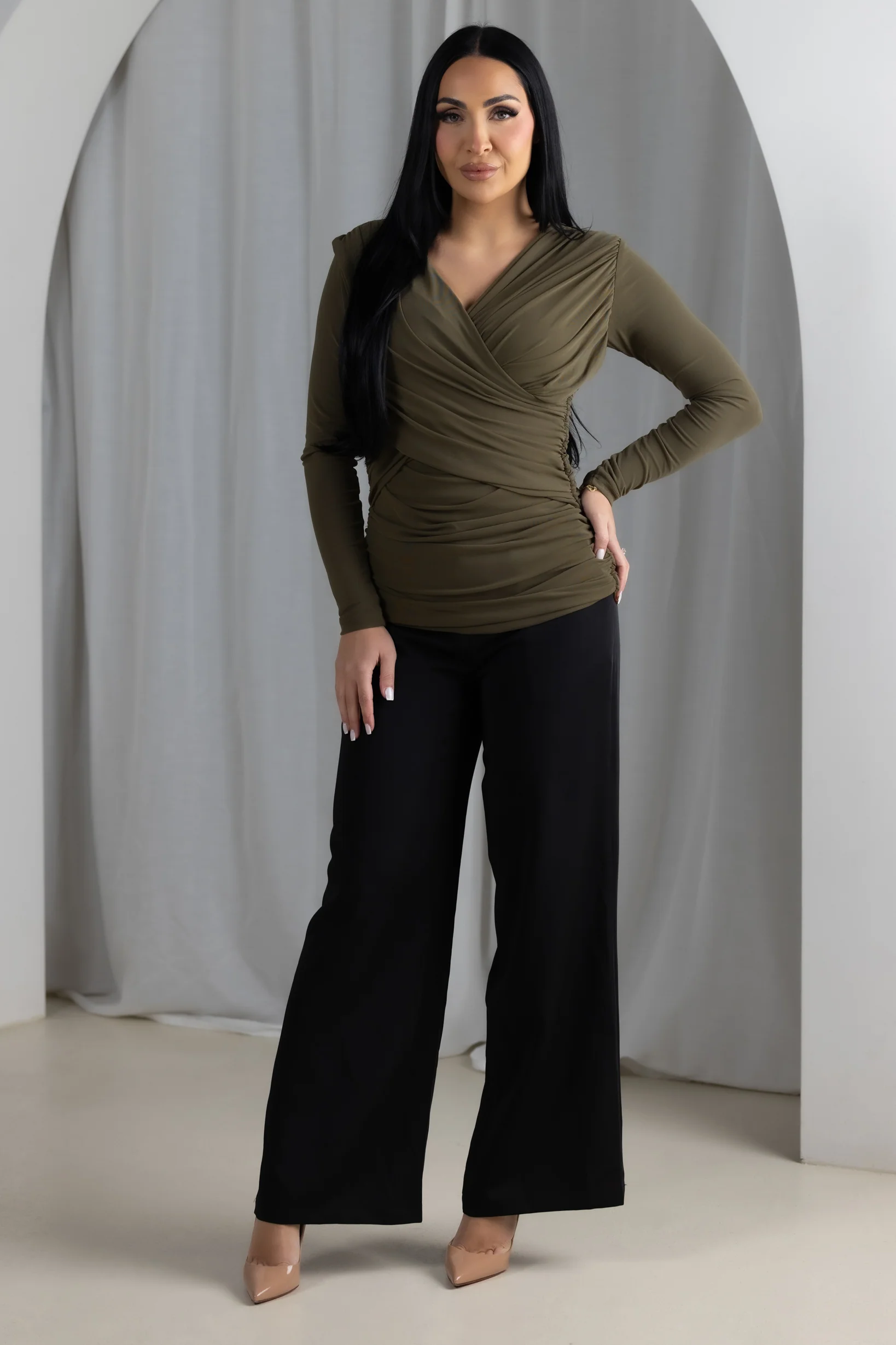 Eminent Mesh Crossover Blouse - Image 2