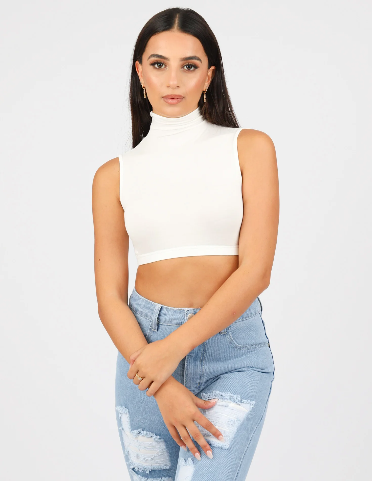High Neck Sleeveless Crop Body Top - Image 15