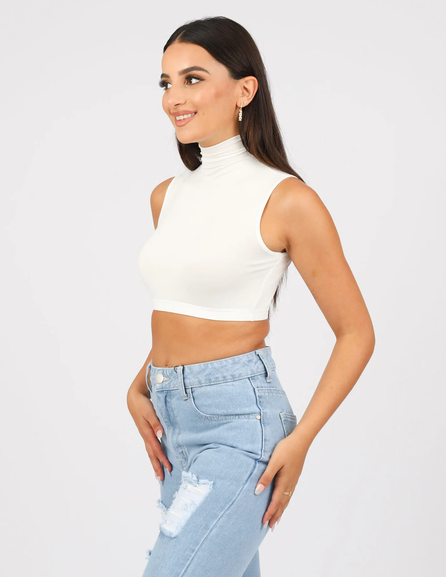 High Neck Sleeveless Crop Body Top - Image 18