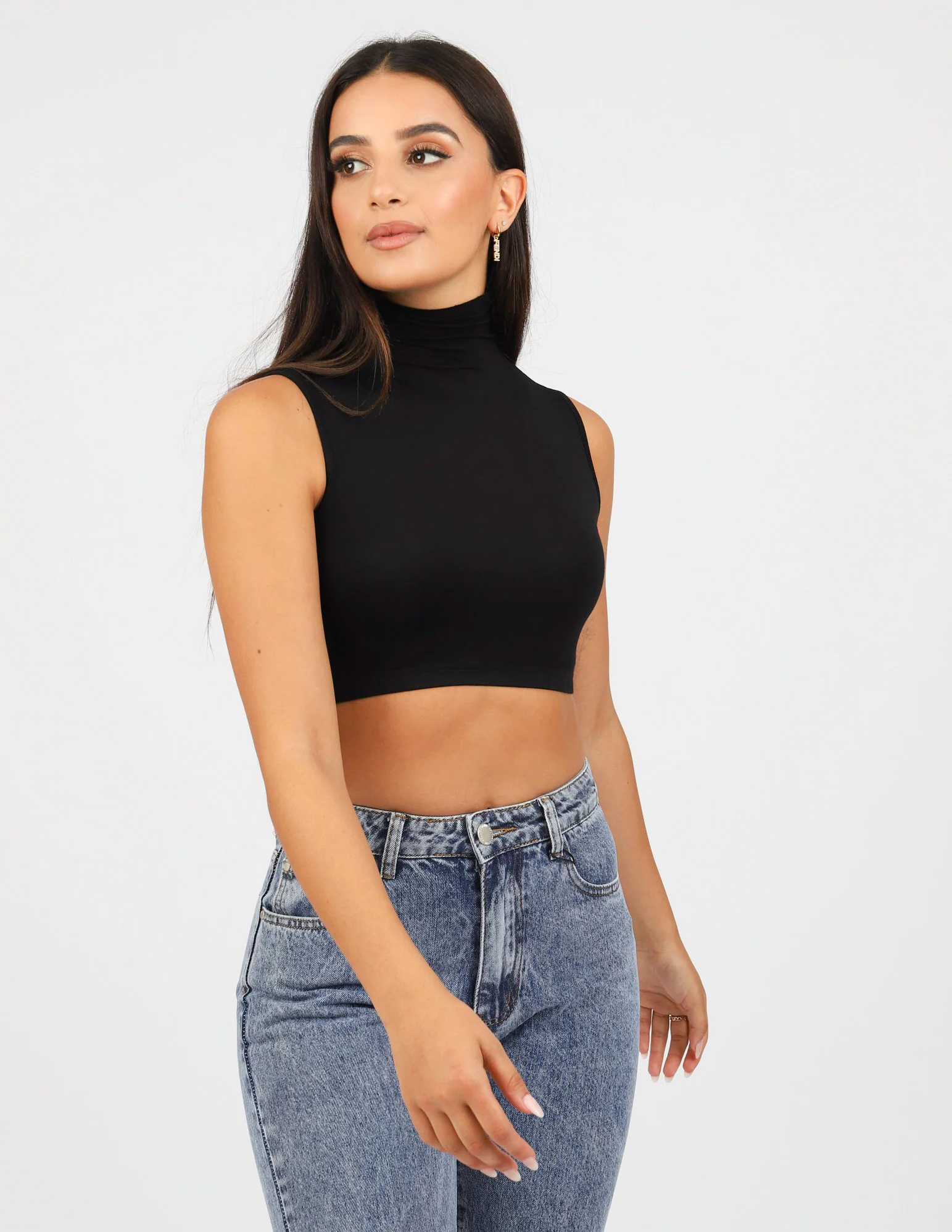High Neck Sleeveless Crop Body Top - Image 9