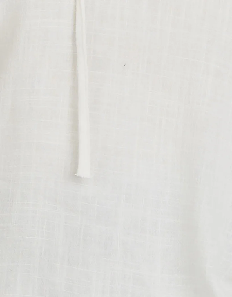 Linen Cross Neck Tie Puff Sleeve Top - Image 6