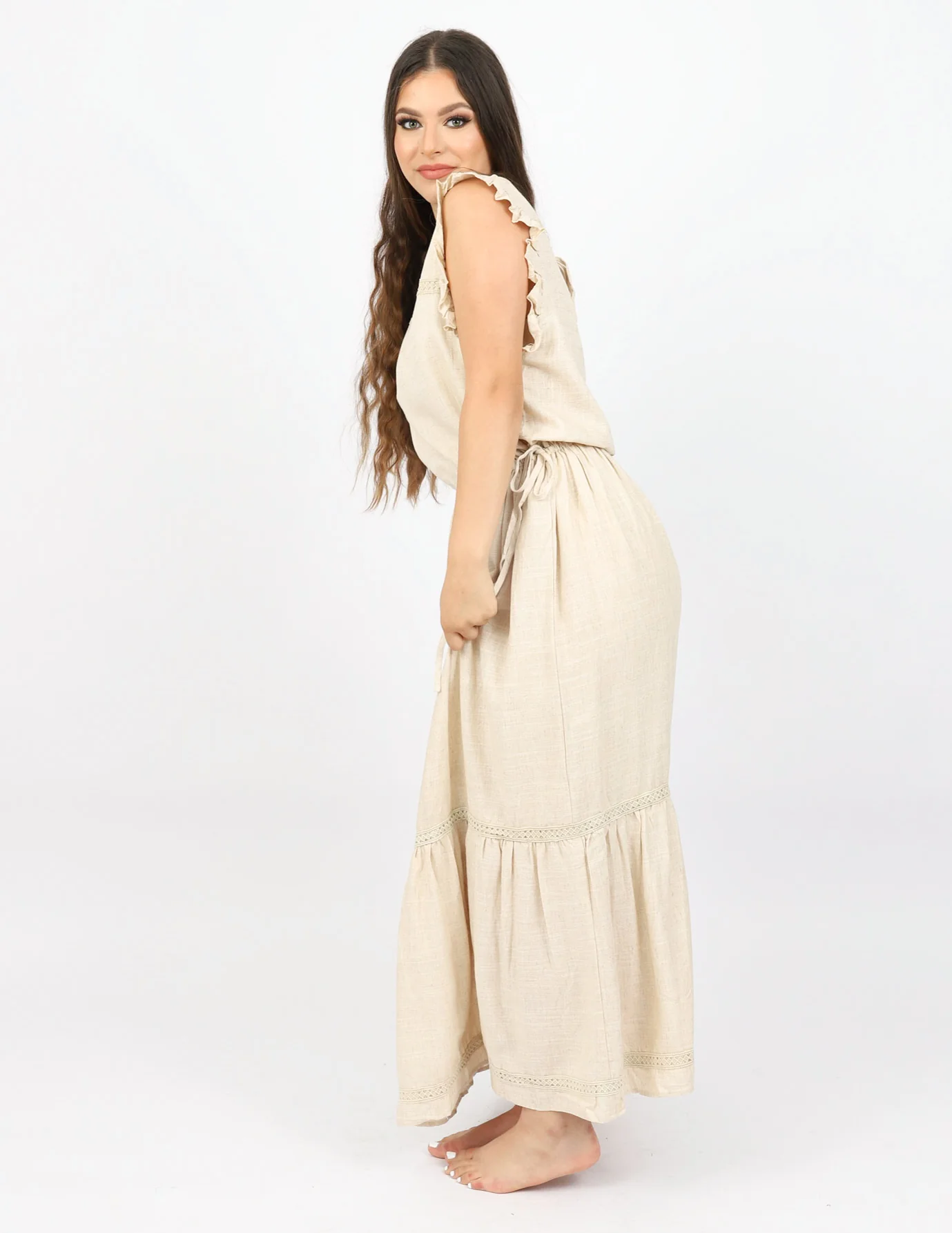 Linen Lace Trim Dress - Image 11