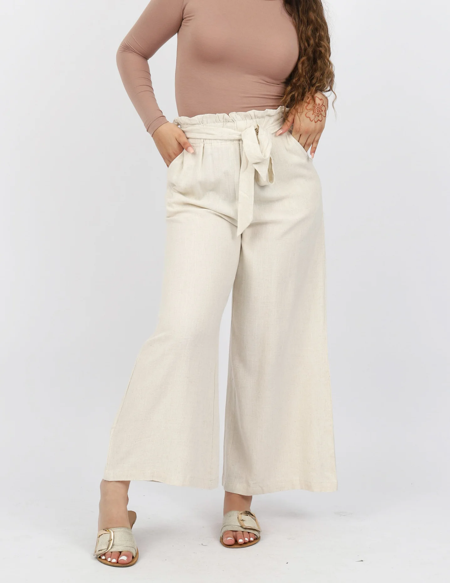Linen Ruffle Top Pants Wide Leg - Image 2