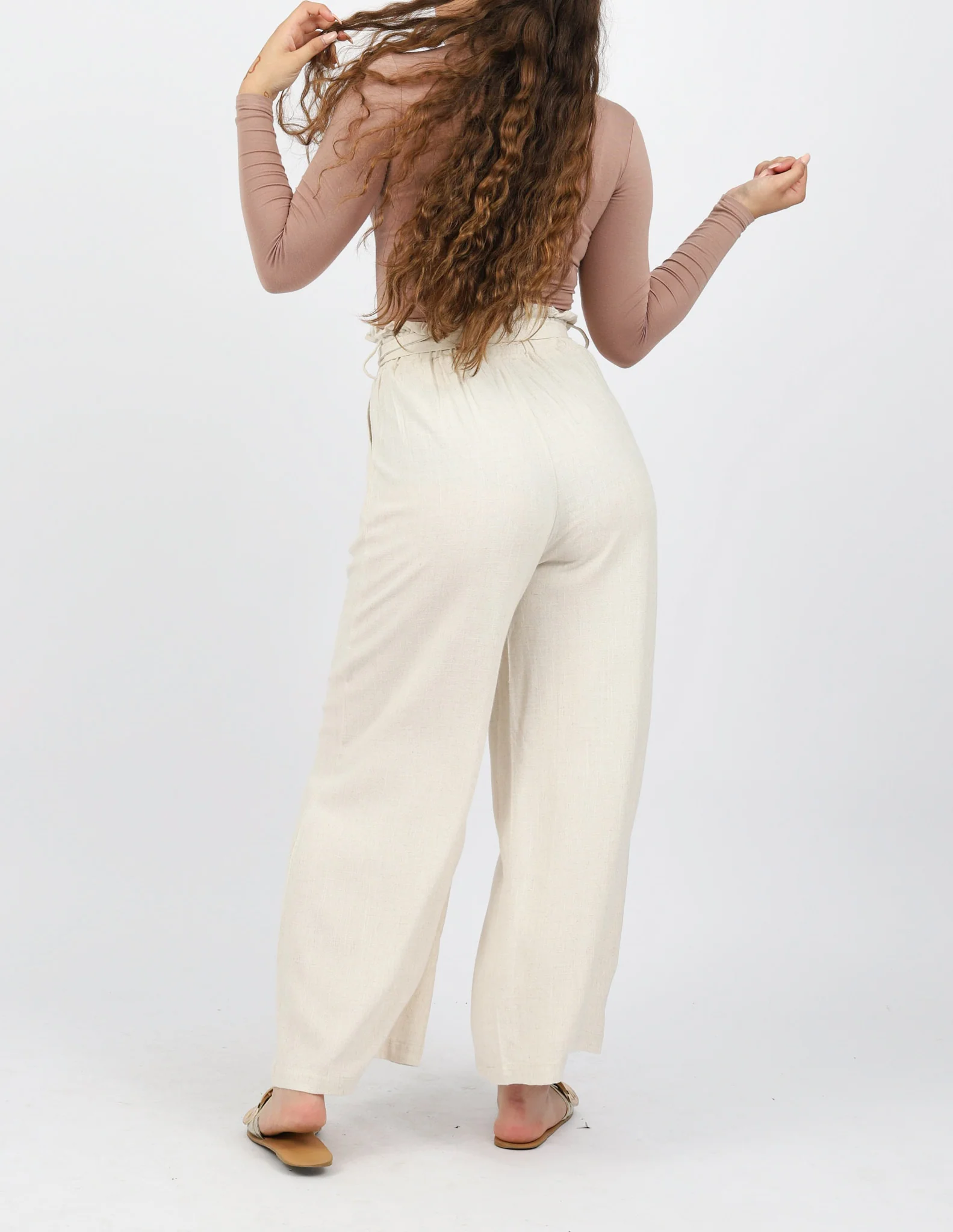 Linen Ruffle Top Pants Wide Leg - Image 5