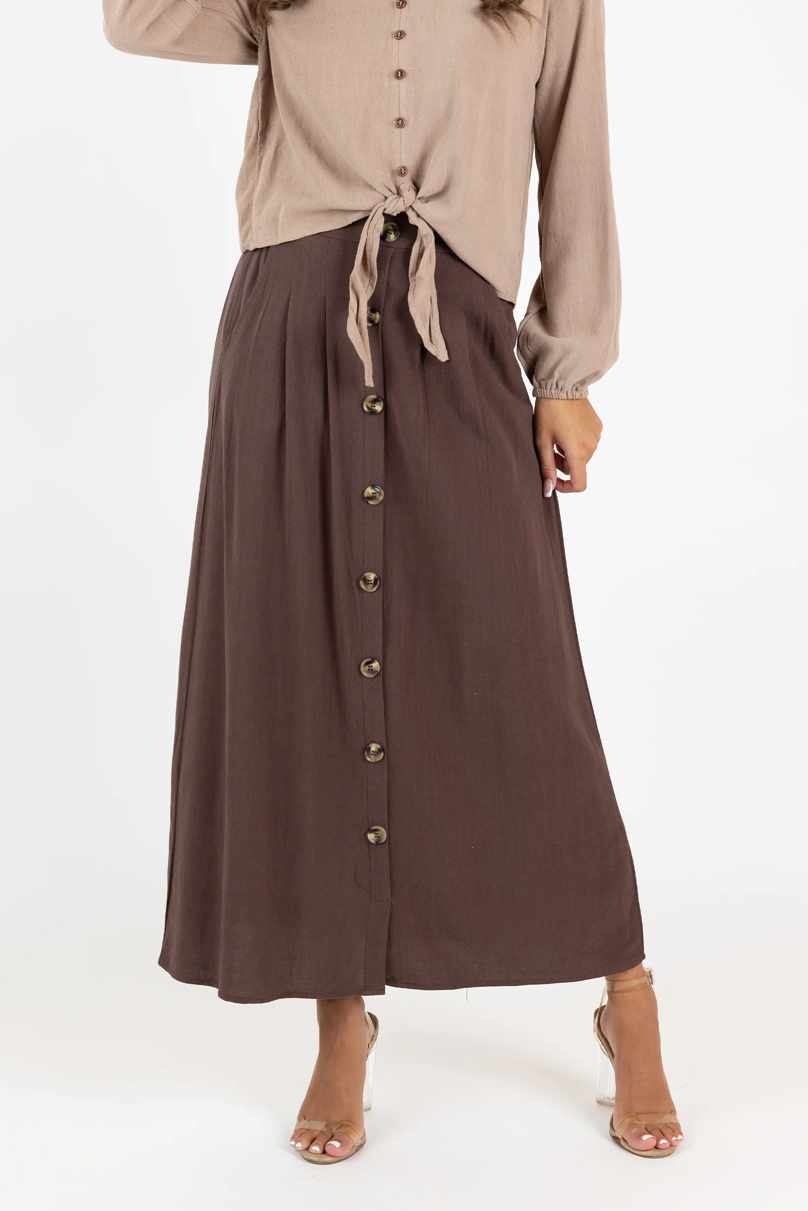 Pocket Linen Shell Button Skirt