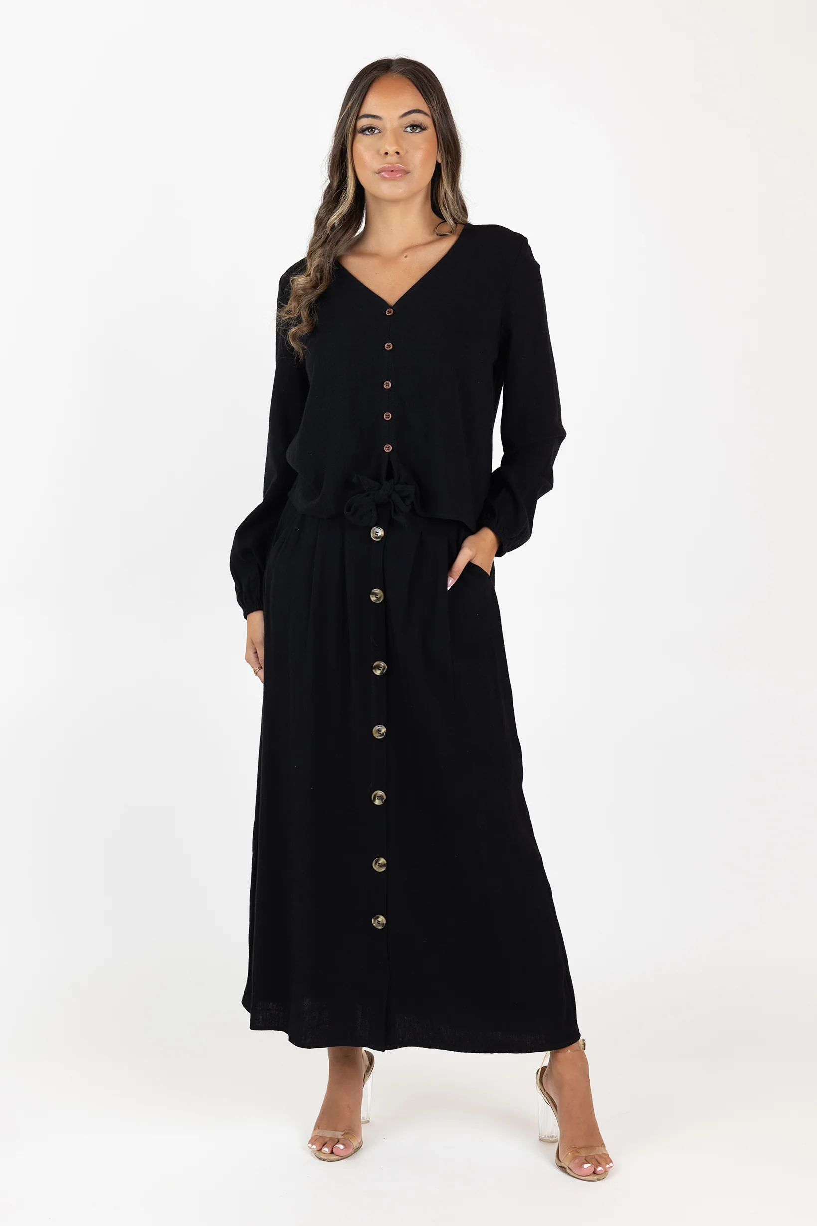 Pocket Linen Shell Button Skirt - Image 6