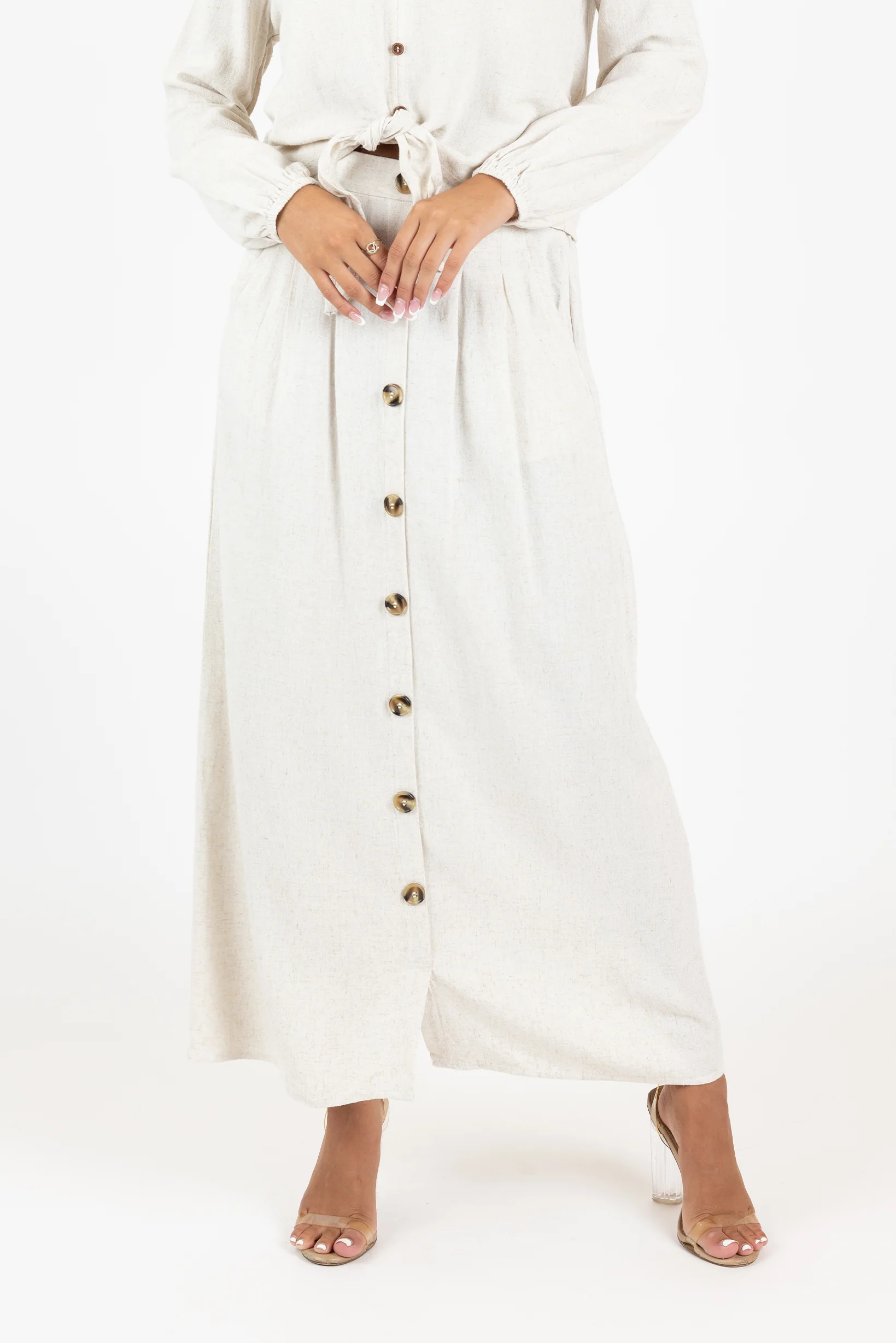 Pocket Linen Shell Button Skirt - Image 9