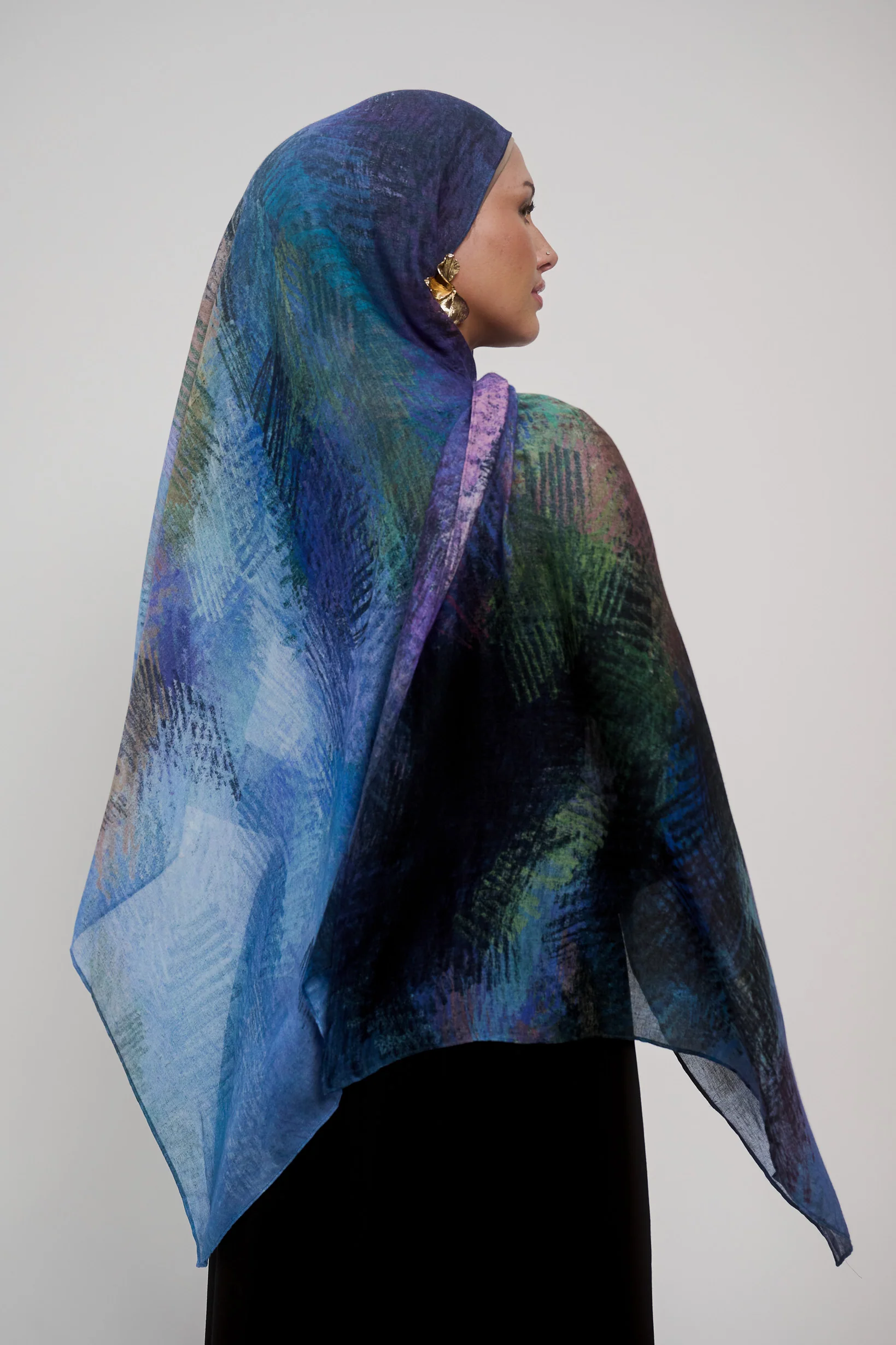Printed Modal Shawl - Shades of Blue - Image 2