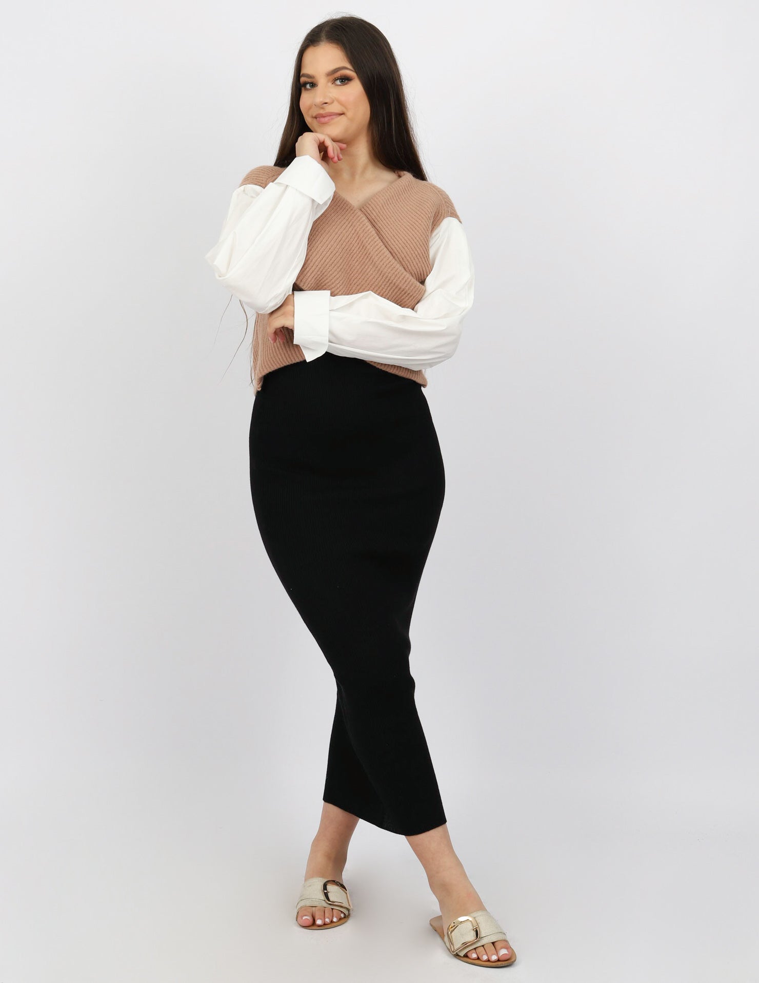 Ribbed Knit Skirt - Shades of Black - Image 5