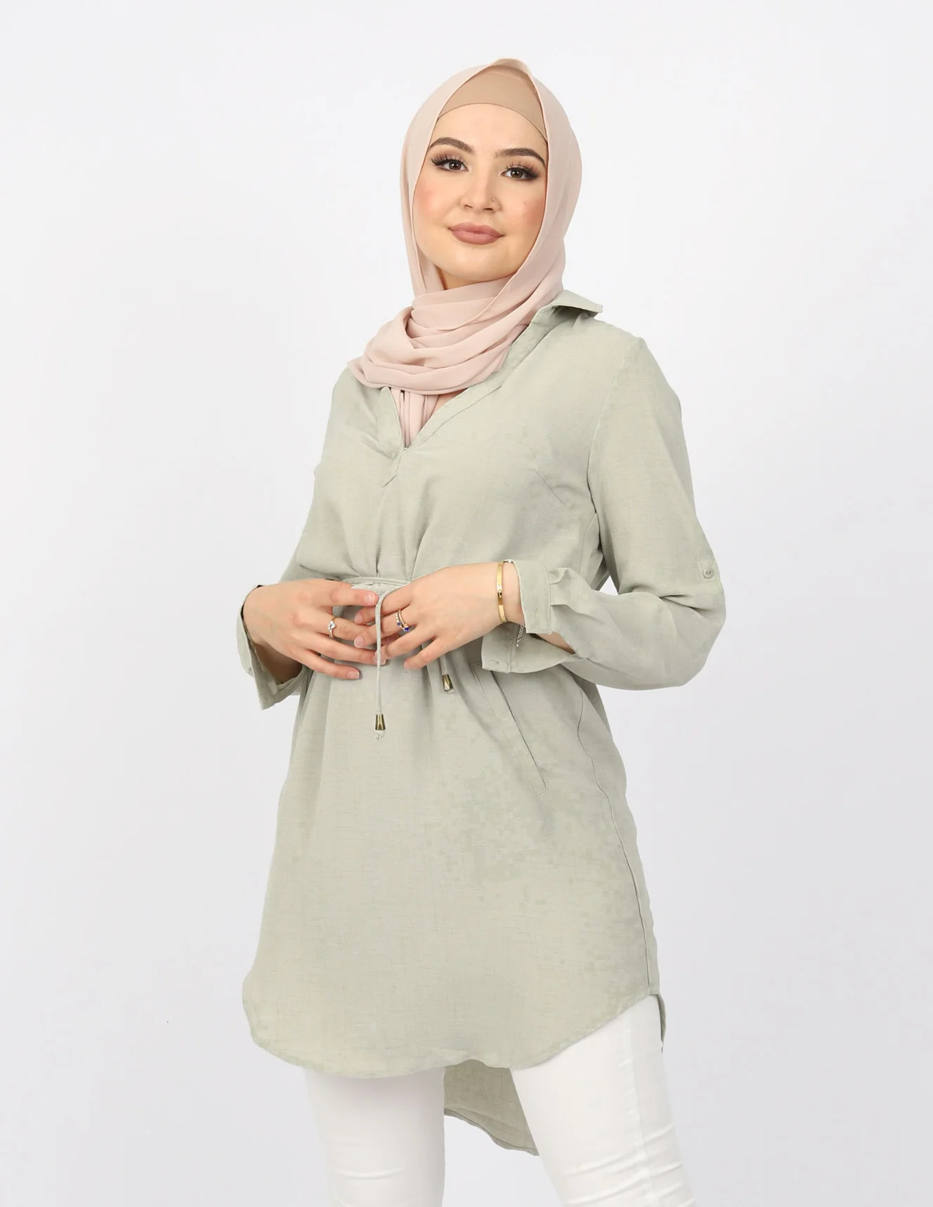 Roll Sleeve Loop Top - Light Shades - Image 14