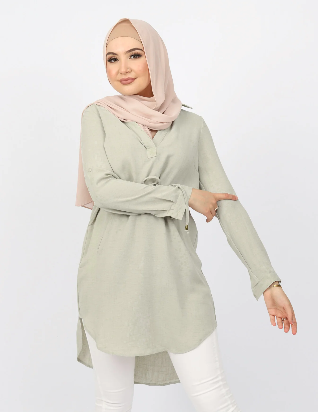 Roll Sleeve Loop Top - Light Shades - Image 15