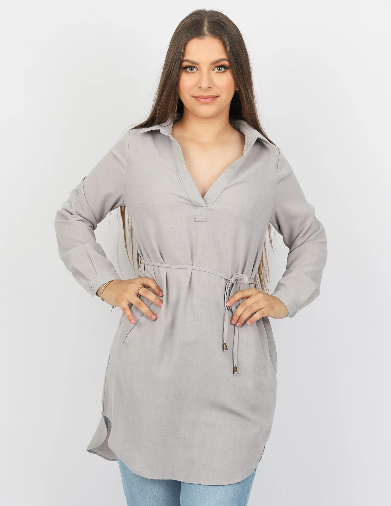 Roll Sleeve Loop Top - Light Shades - Image 24