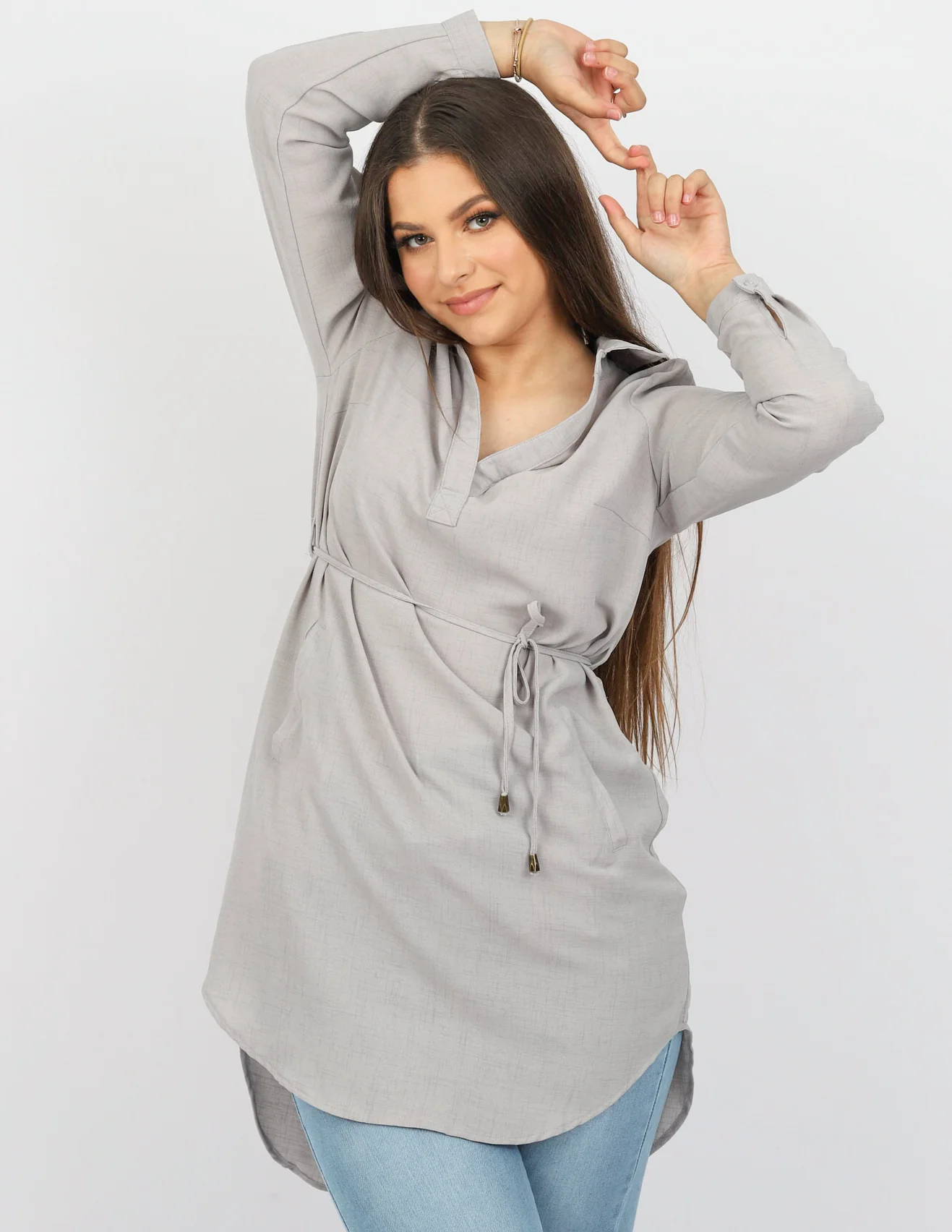 Roll Sleeve Loop Top - Light Shades - Image 28