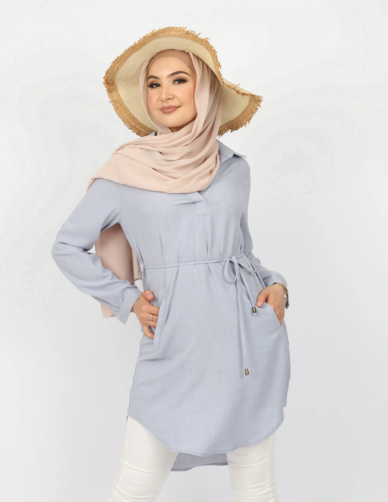 Roll Sleeve Loop Top - Light Shades - Image 9
