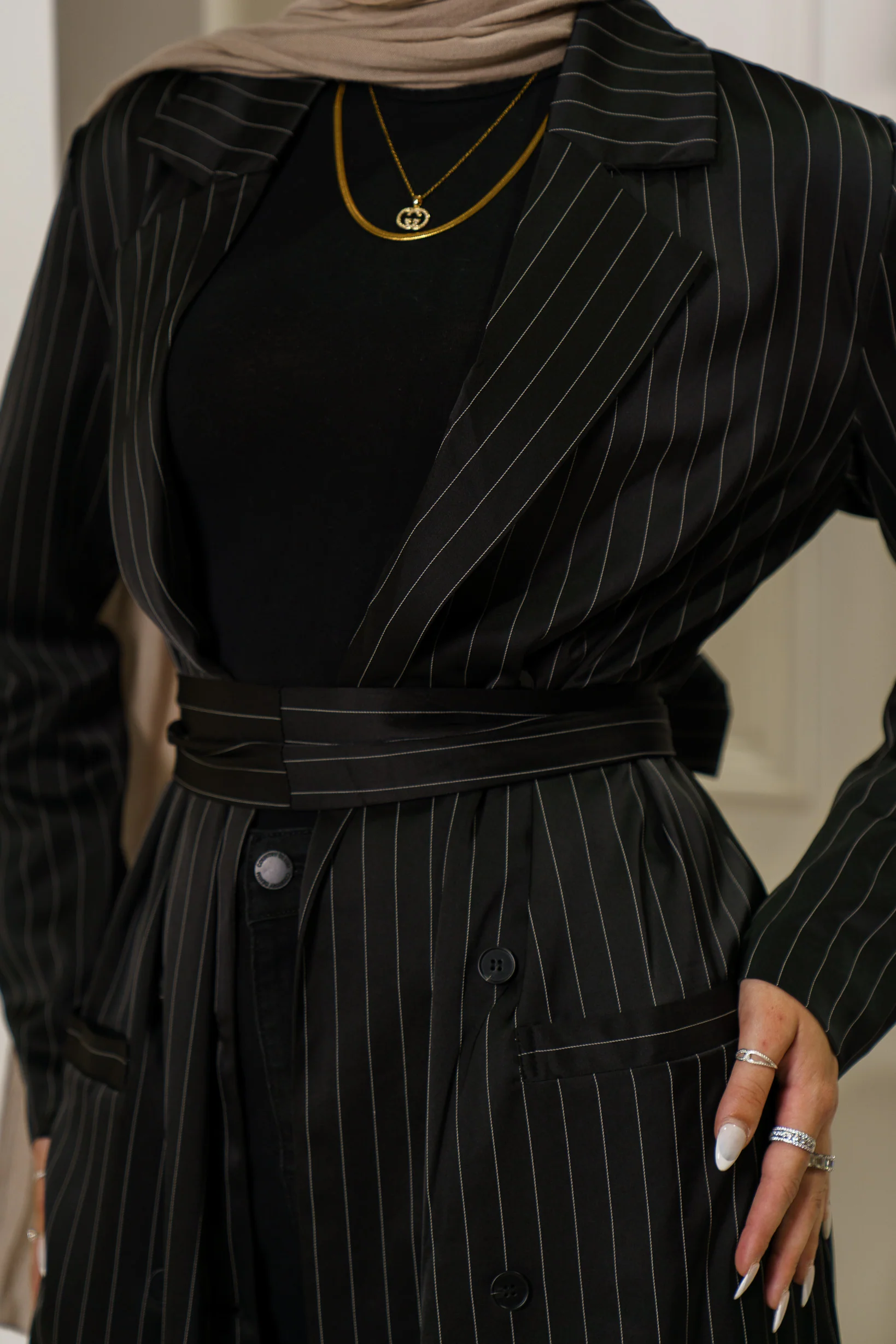Runway Pin Stripe Satin Trench - Image 7