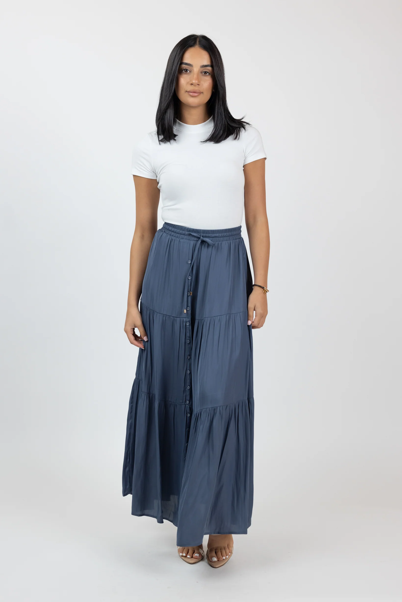 Satin Skirt 3 Tier Button - Image 8