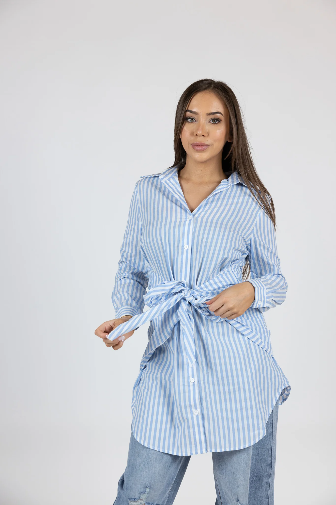 Striped Waist Tie Shirt