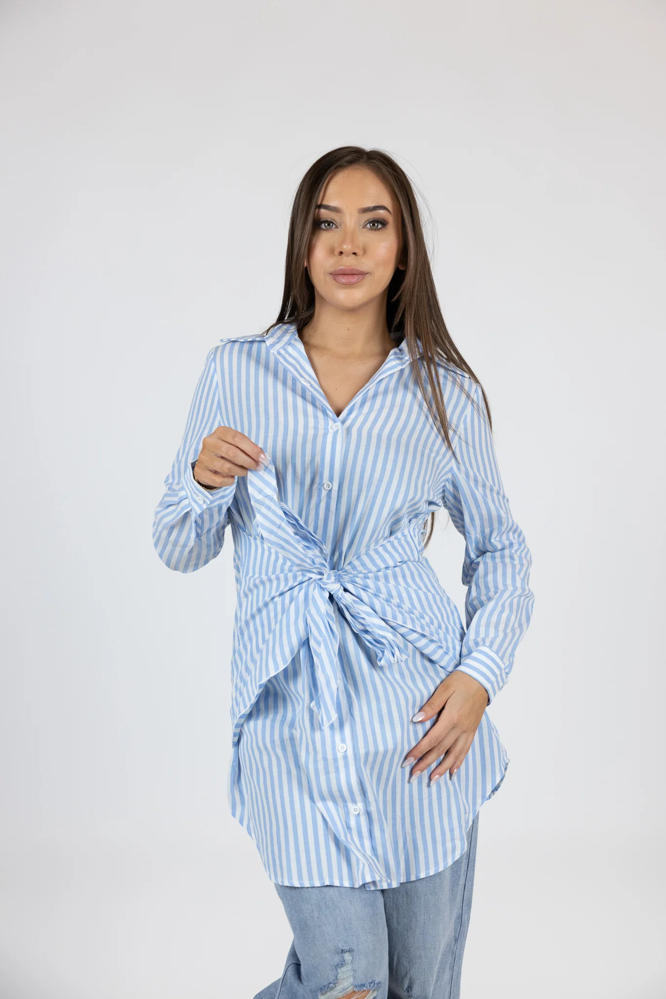 Striped Waist Tie Shirt - Image 5