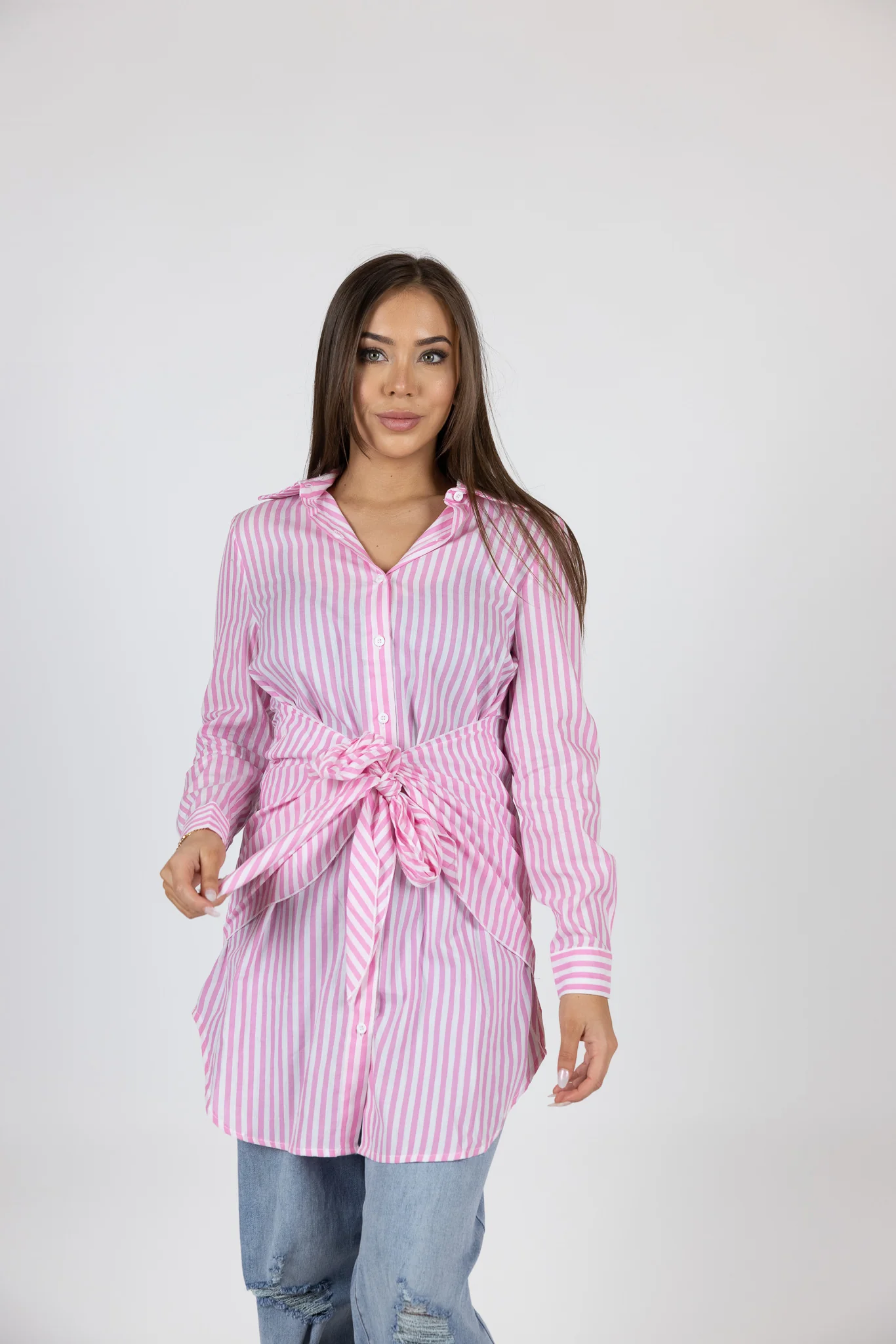 Striped Waist Tie Shirt - Image 8