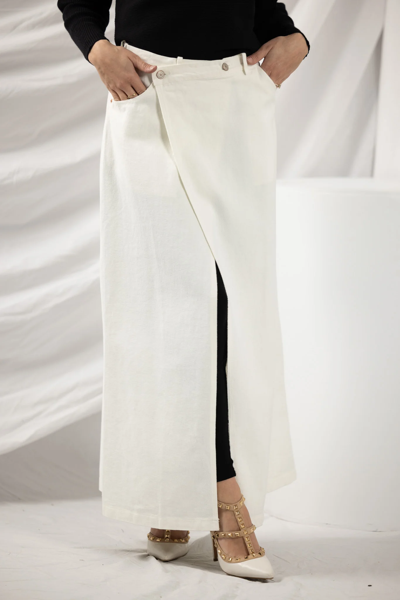 The Crescent Denim Button Wrap Skirt - Image 10