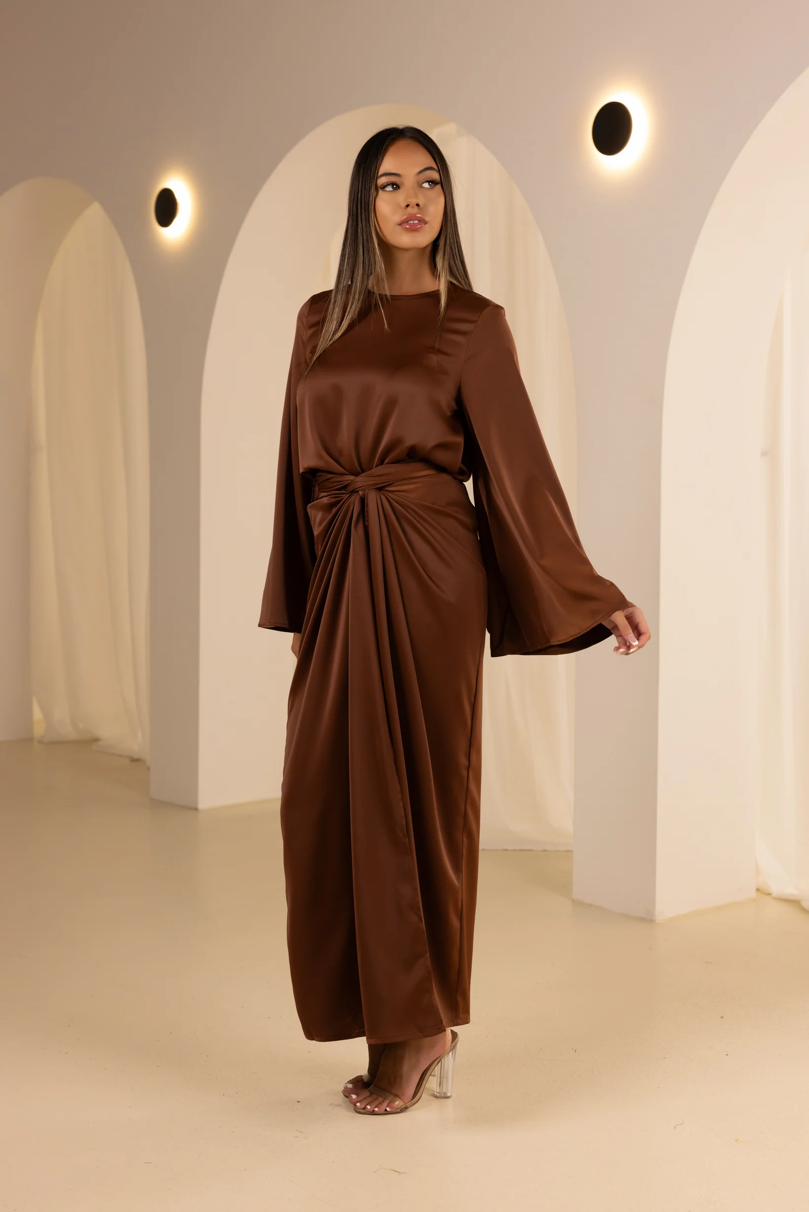The Grand Bell Sleeve Top & Crossback Skirt Chocolate Bundle - Image 2