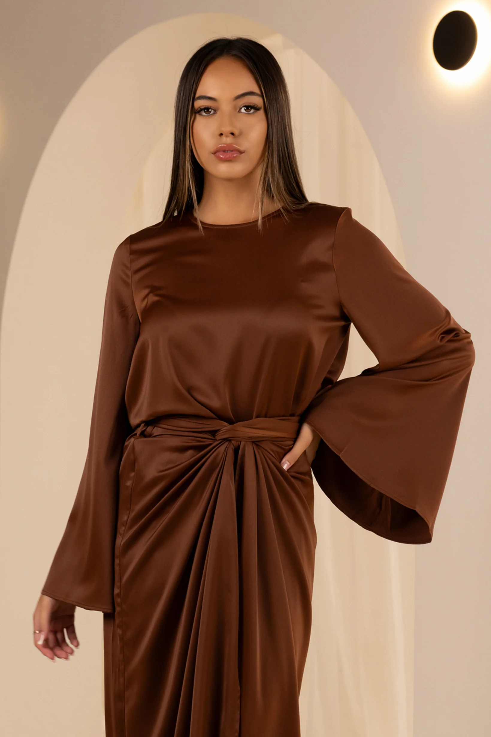 The Grand Bell Sleeve Top & Crossback Skirt Chocolate Bundle - Image 4