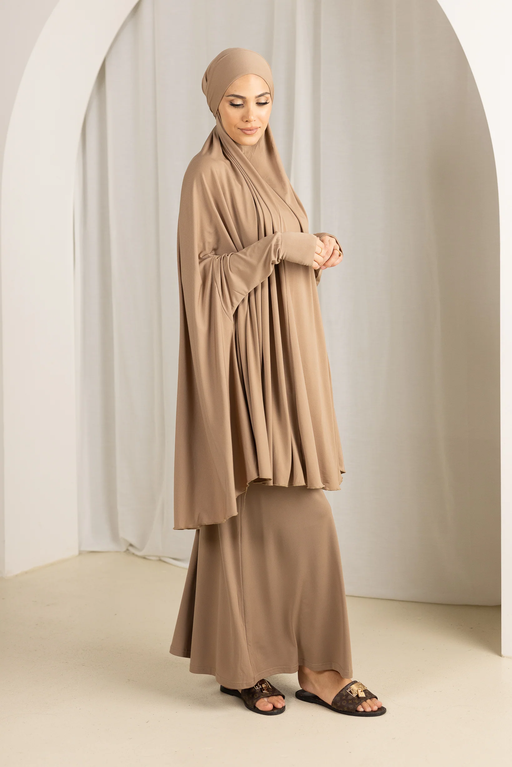 Tie Back Jilbab Prayer Set Sleeves - Dark Shades - Image 10