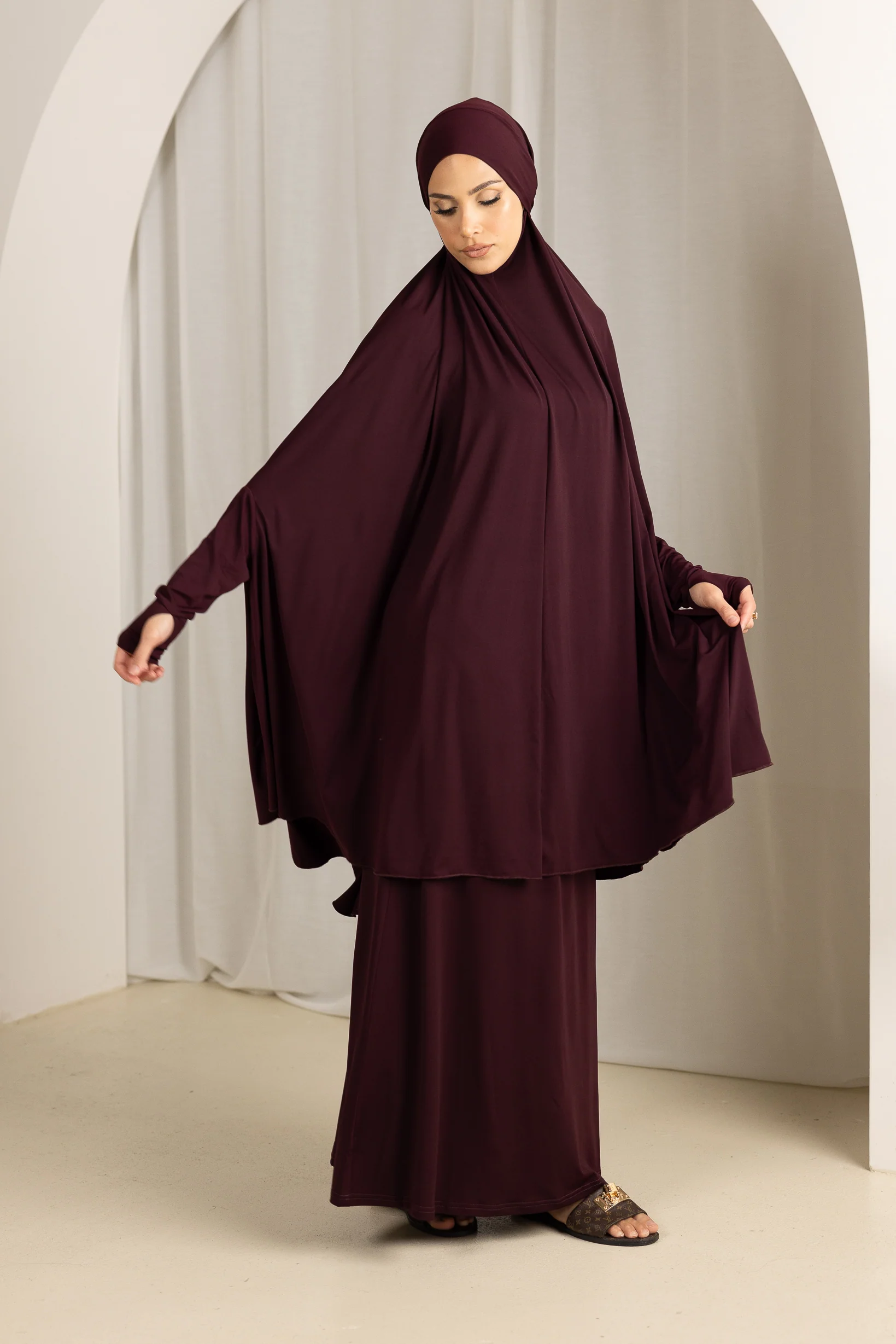 Tie Back Jilbab Prayer Set Sleeves - Dark Shades - Image 4