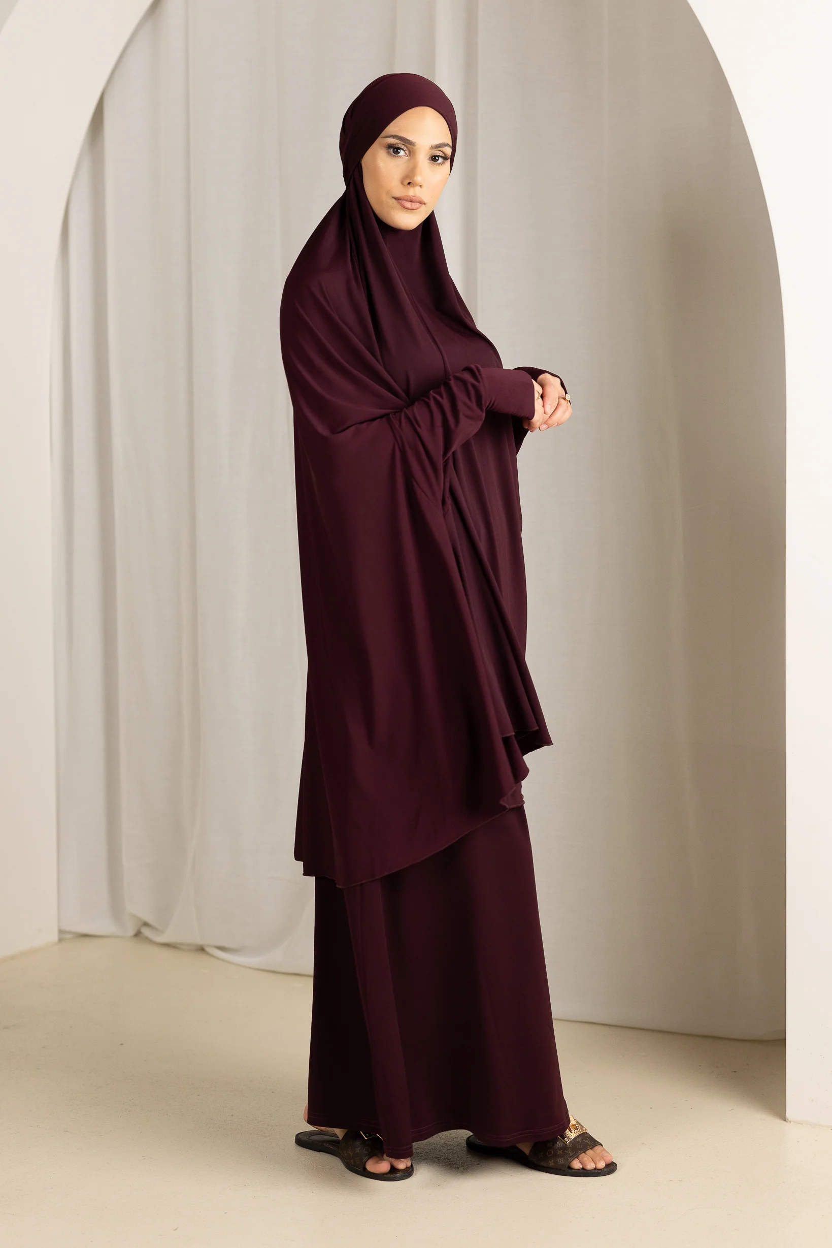 Tie Back Jilbab Prayer Set Sleeves - Dark Shades - Image 6