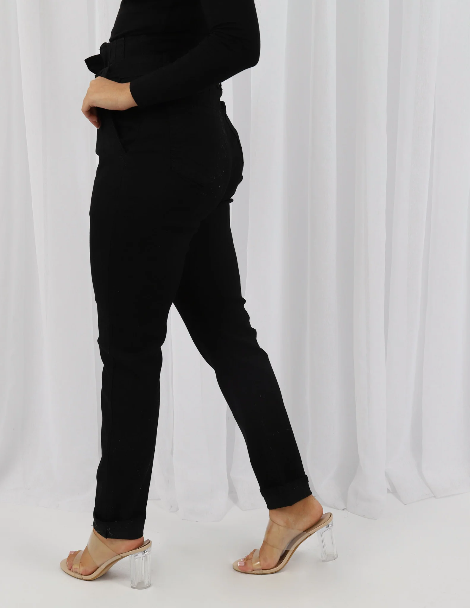 Tie Waist Denim Jeans High Rise - Image 15