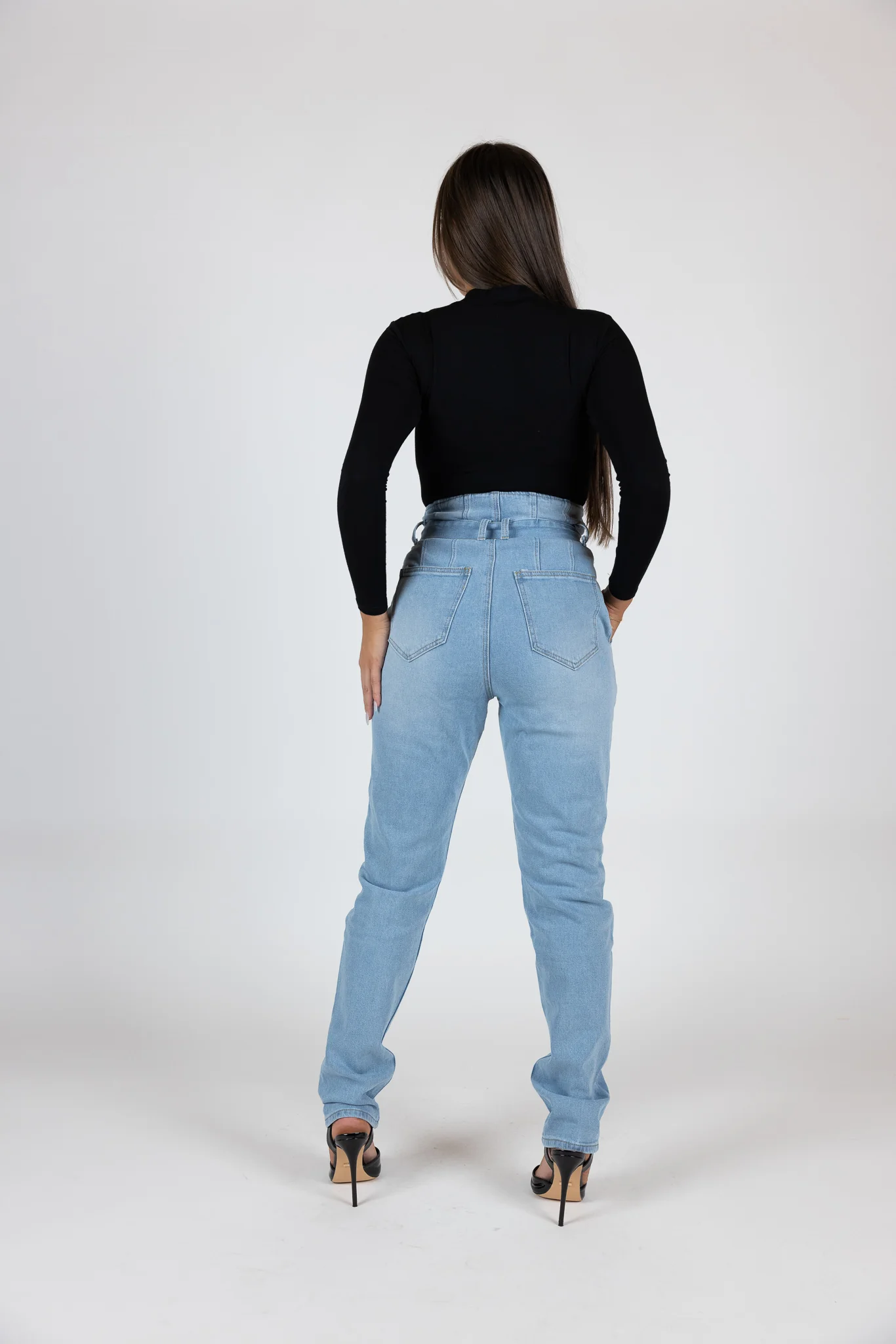 Tie Waist Denim Jeans High Rise - Image 6