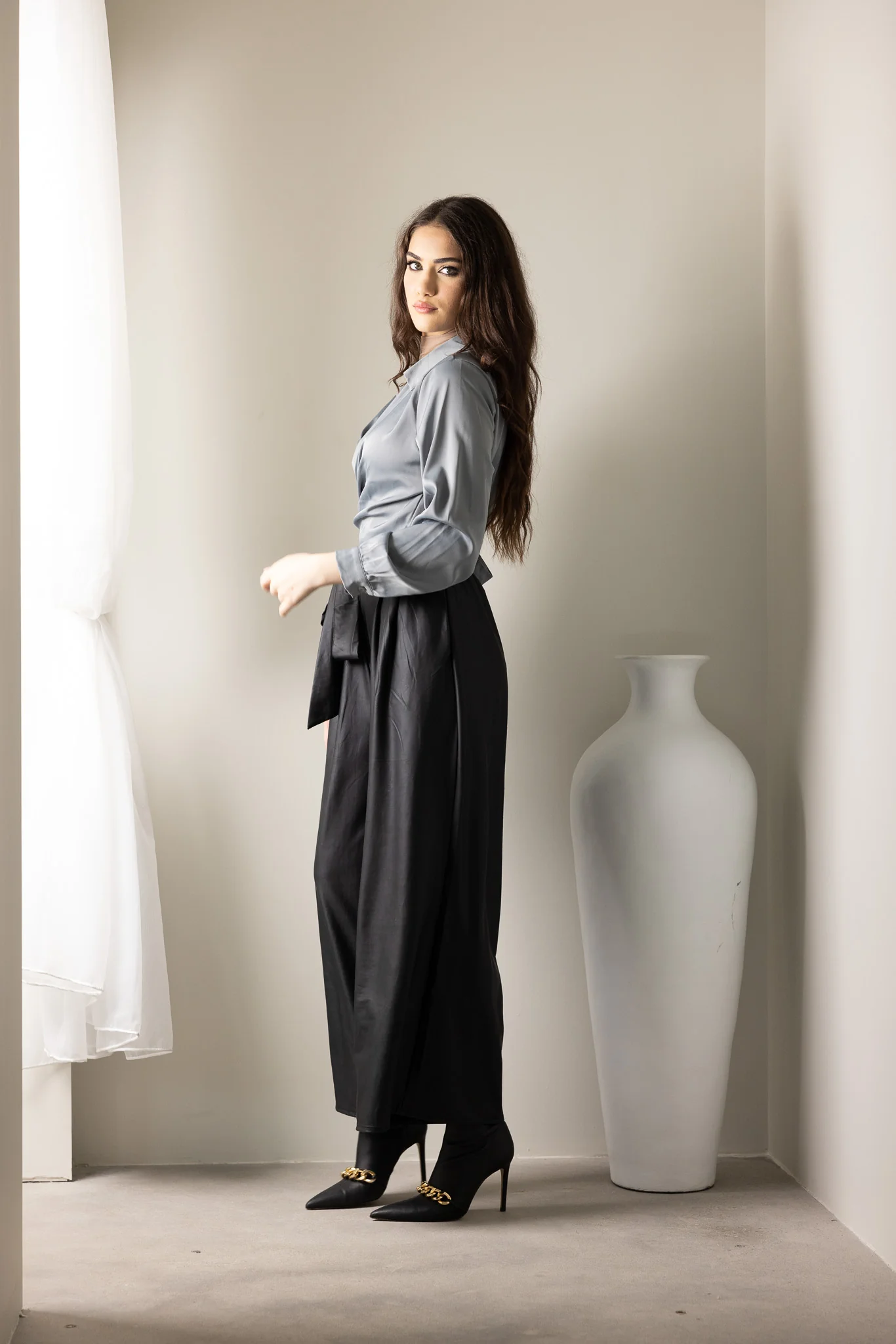 Wet Look Wide Leg Pants - Image 2