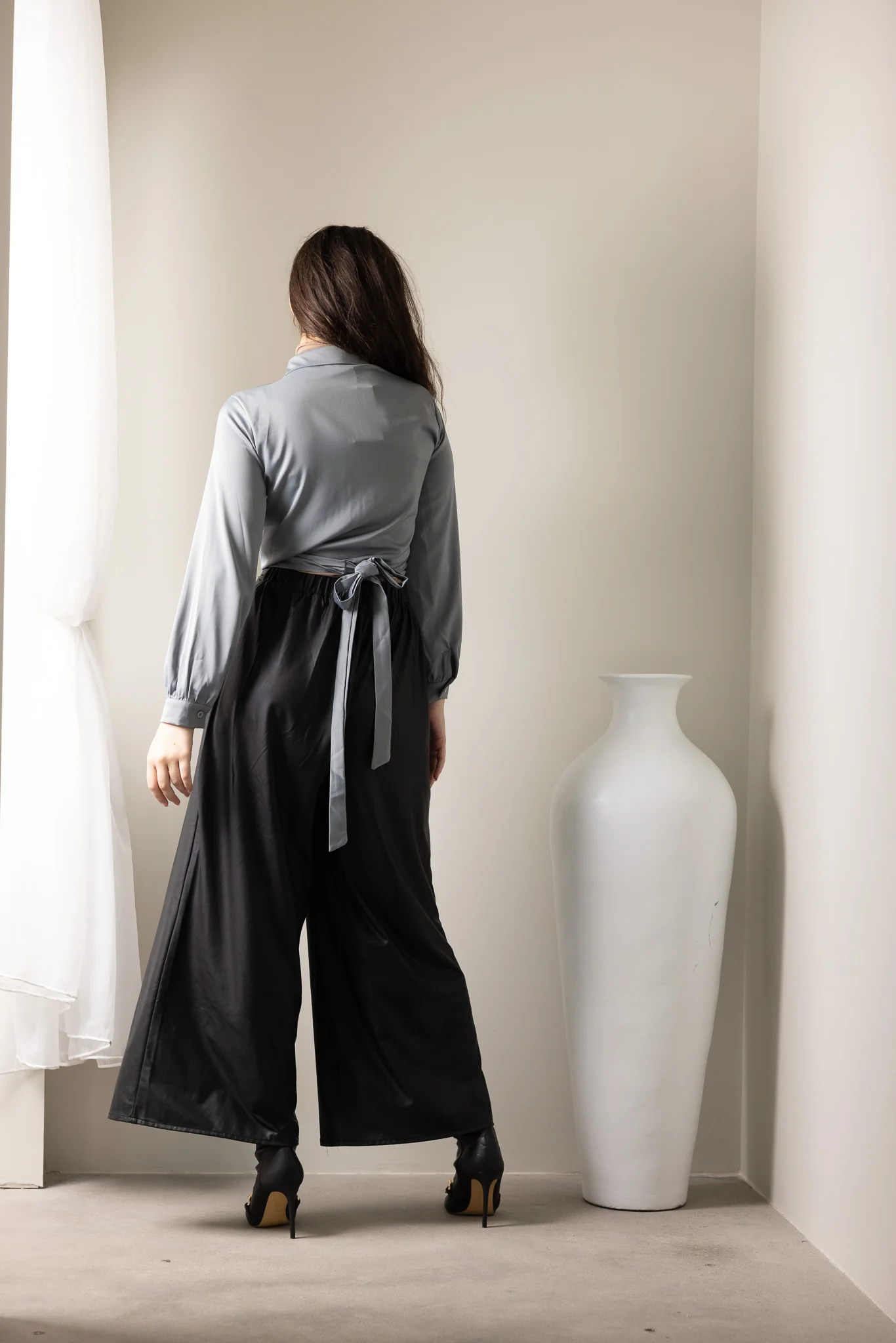 Wet Look Wide Leg Pants - Image 3